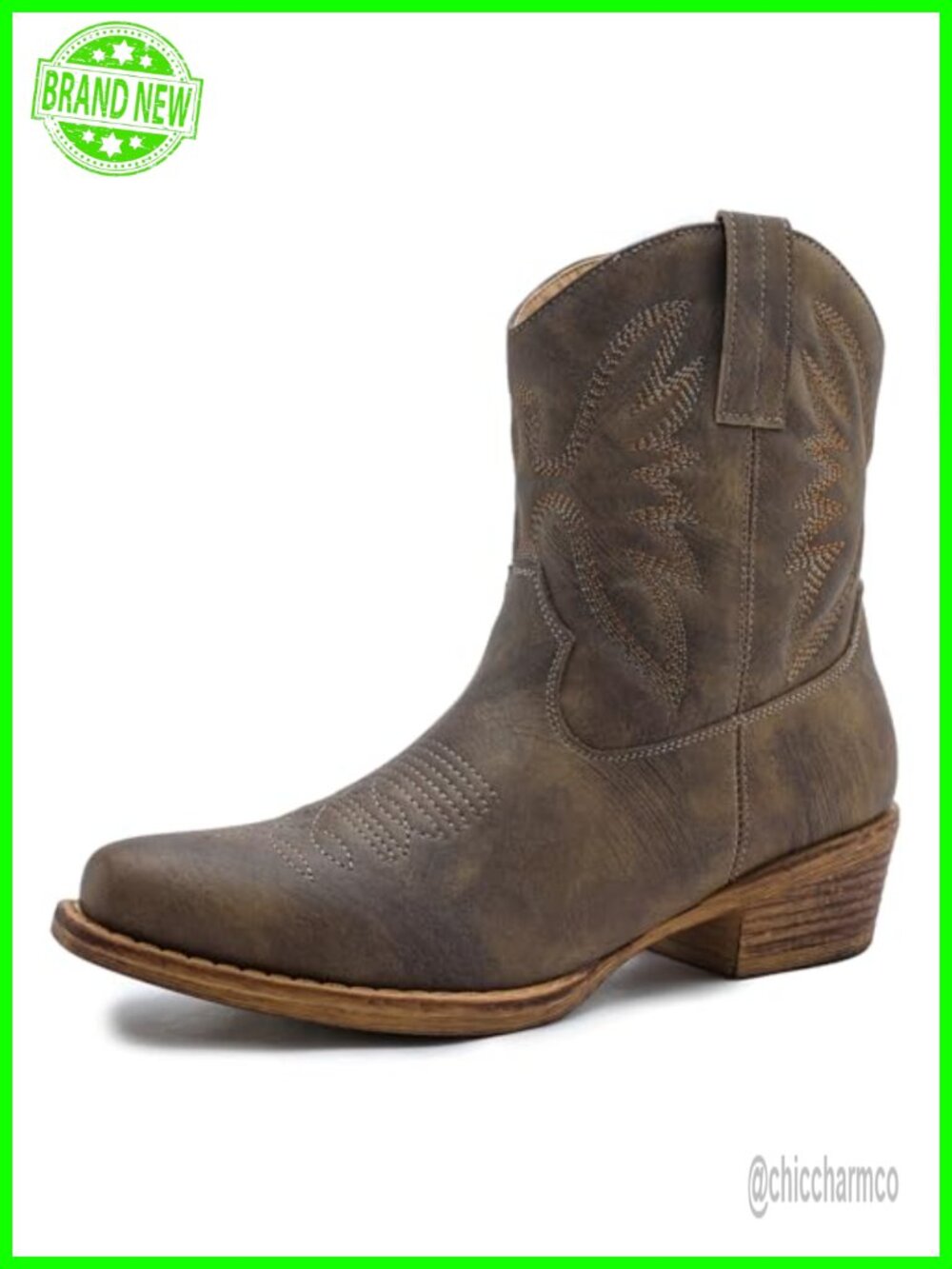 Faux Leather Western Ankle Boots Snip Toe Side Zip Cowboy Booties